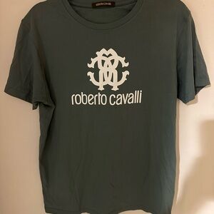 Roberto Cavalli Olive Green Logo T-Shirt